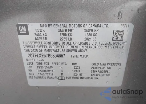 2011 GMC Terrain Slt-2 z USA, uszkodzony, nr VIN 2CTFLXE57B6394657